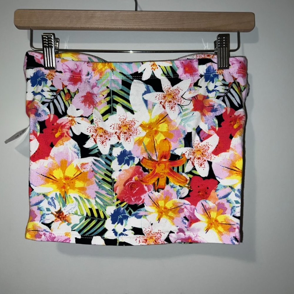 NWT Tropical Floral Beach Summer Cropped Bandeau Tube Top - Picture 3 of 5